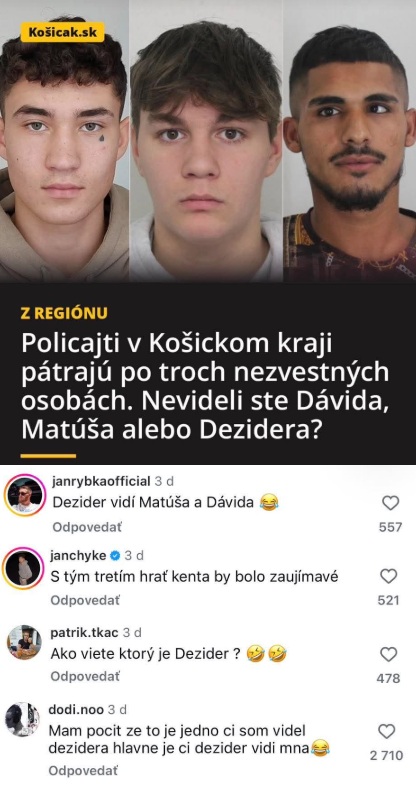 Polícia v Košiciach hľadá troch nezvestných mužov. Poznáte ich?