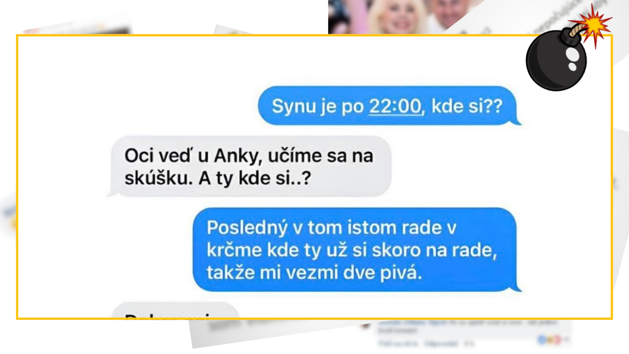SMS rozhovor otca a syna o mieste pobytu po 22:00, s vtipným dôvtipom ohľadom krčmy.