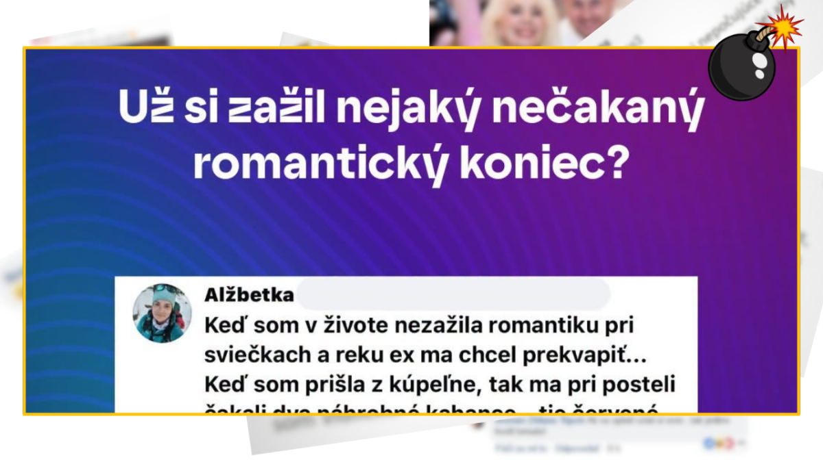 Textový príspevok s otázkou o nečakanom romantickom konci a komentárom od užívateľa Alžbetka.
